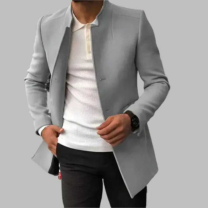 Męski Płaszcz Bez Kołnierza | Eleganckie Dopasowanie