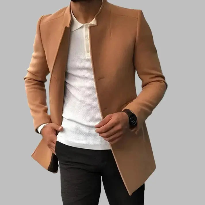 Męski Płaszcz Bez Kołnierza | Eleganckie Dopasowanie