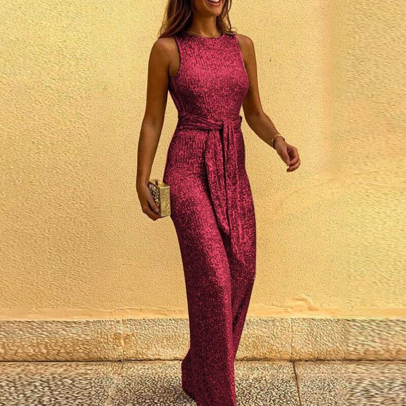 Damski Cekinowy Kombinezon Imprezowy | Elegancki