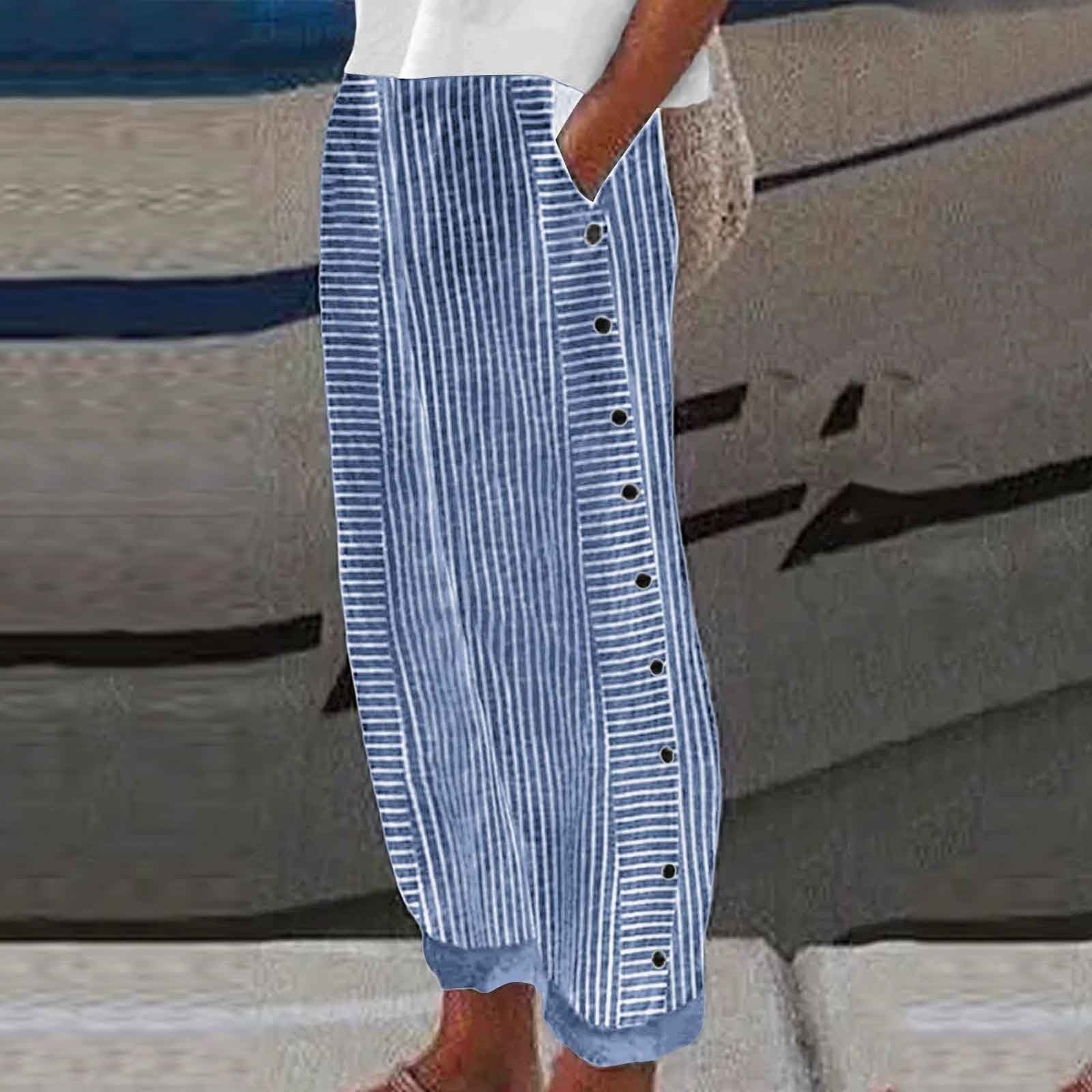 Women's Casual Striped Pants | Decorative Buttons