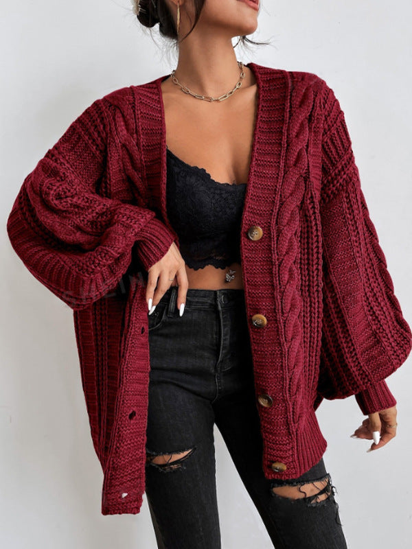 Kardigan Damski z Grubym Warkoczem | Oversized