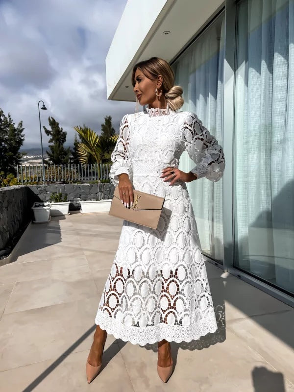 Damska Elegancka Sukienka z Koronki | Midi