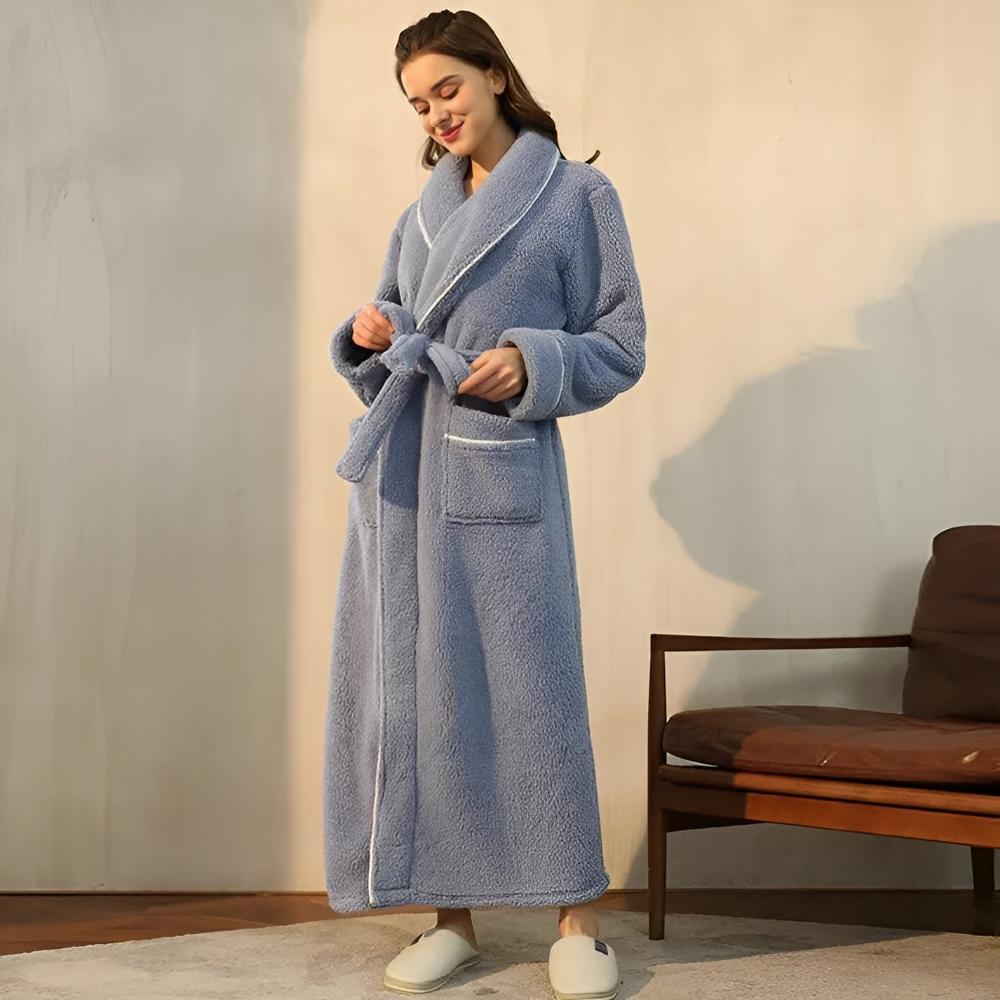 Długi szlafrok unisex | Z paskiem i kieszeniami