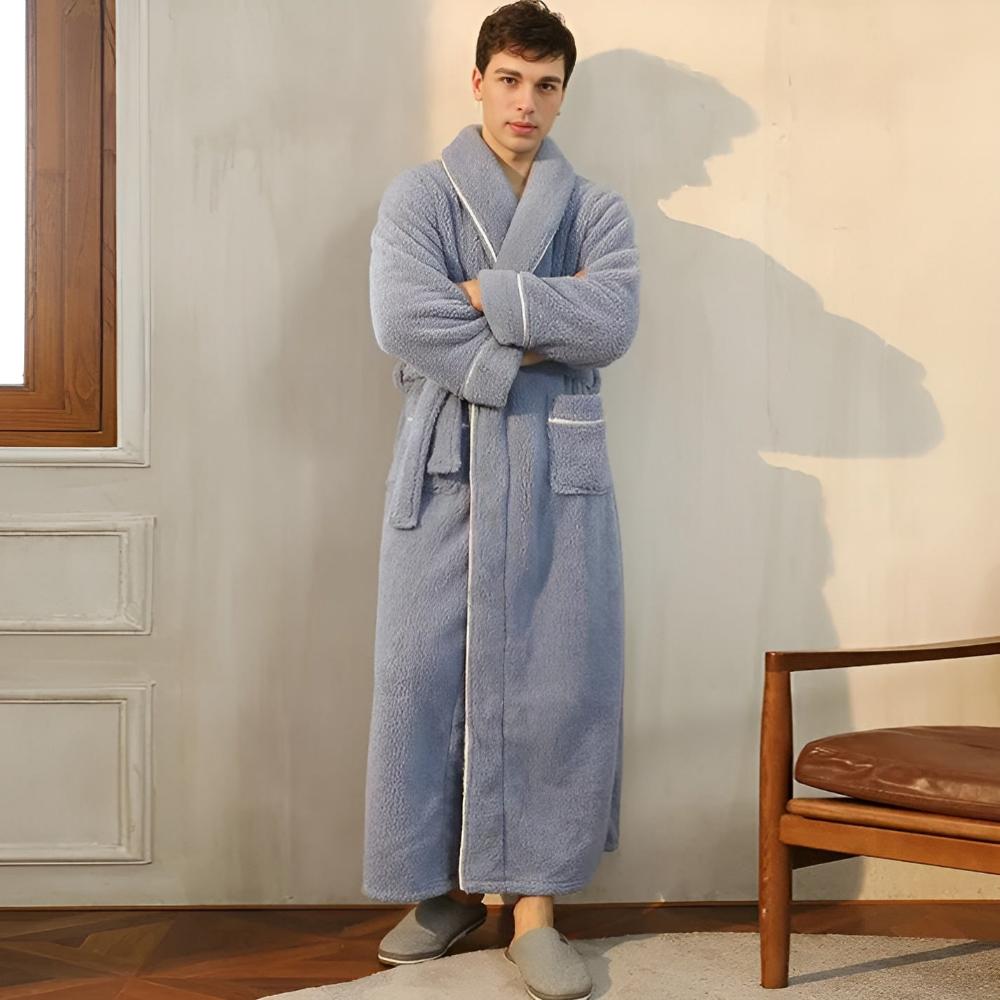 Długi szlafrok unisex | Z paskiem i kieszeniami