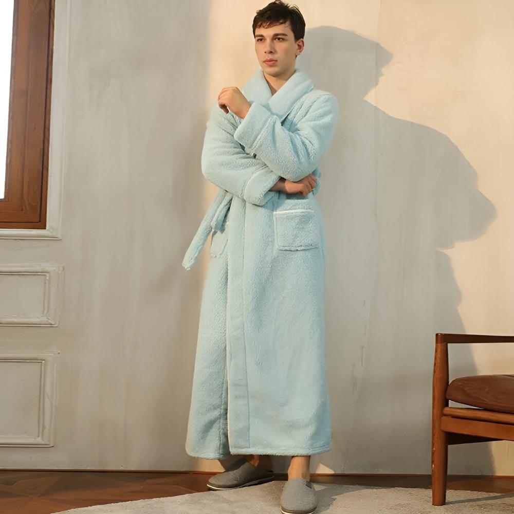 Długi szlafrok unisex | Z paskiem i kieszeniami