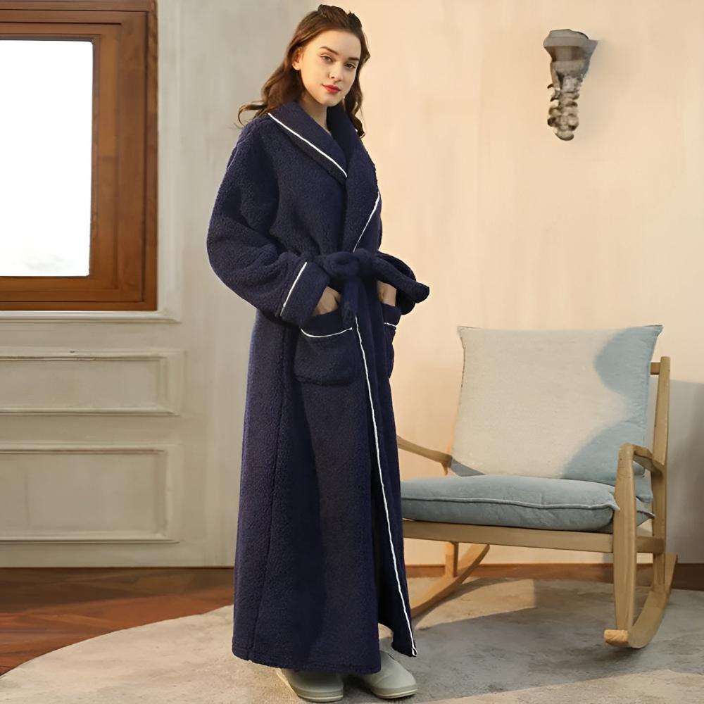 Długi szlafrok unisex | Z paskiem i kieszeniami