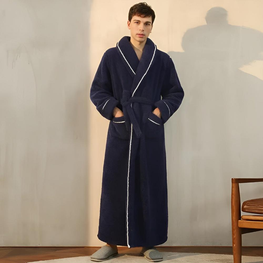 Długi szlafrok unisex | Z paskiem i kieszeniami