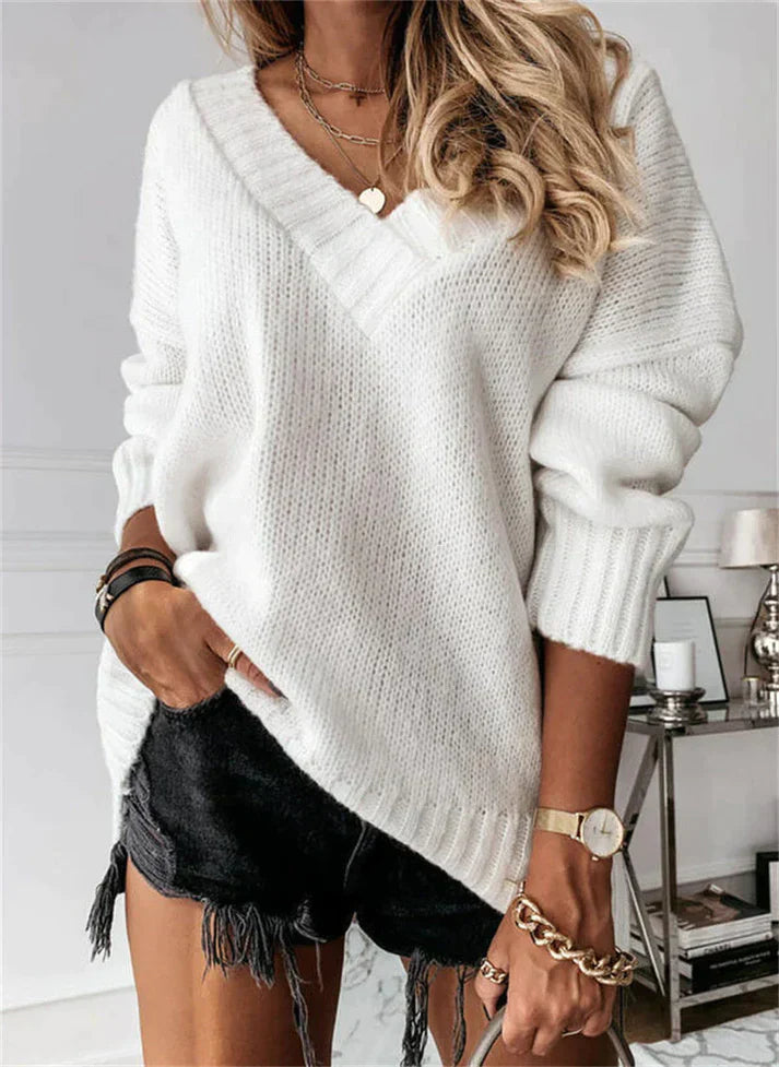 Sweter Damski | Z Dekoltem w Serek