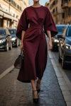 Sukienka z kimono rękawami z paskiem dla kobiet | Midi