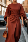 Sukienka z kimono rękawami z paskiem dla kobiet | Midi
