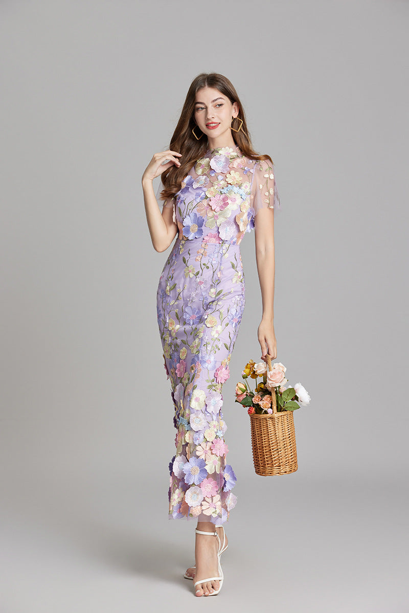 Damska Haftowana Sukienka W Kwiaty | Maxi