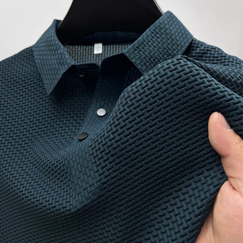 Męska teksturowana koszulka polo z guzikami | Casual