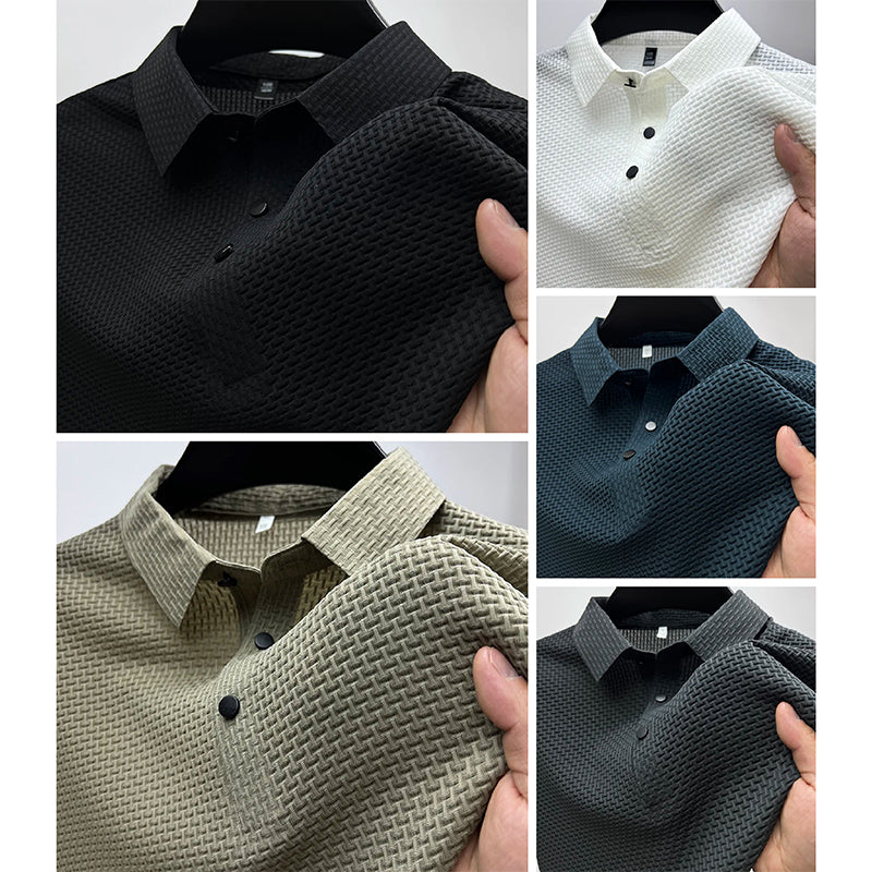 Męska teksturowana koszulka polo z guzikami | Casual