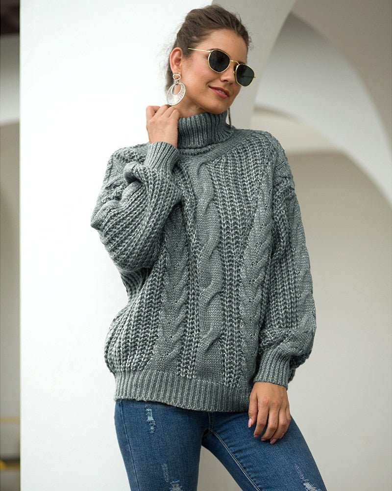 Sweter damski z warkoczowym splotem | Długi rękaw