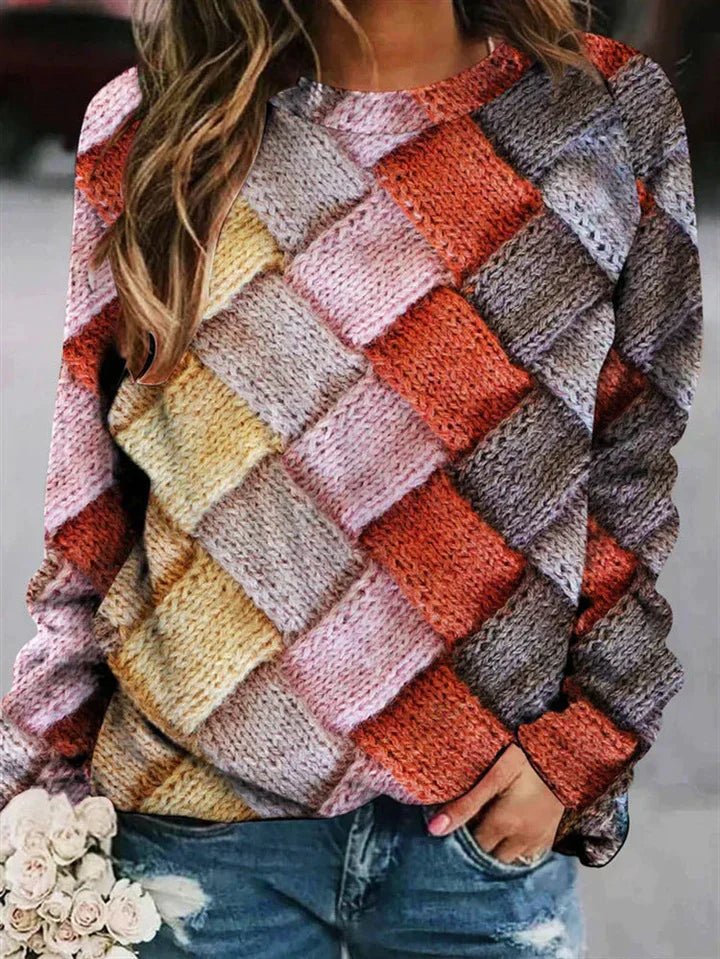 Damski Sweter w Wzory | Długi Rękaw