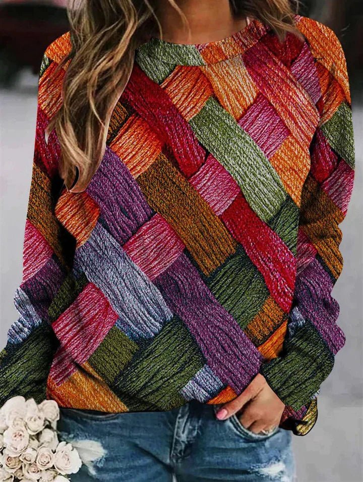 Damski Sweter w Wzory | Długi Rękaw