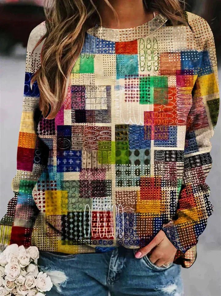 Damski Sweter w Wzory | Długi Rękaw