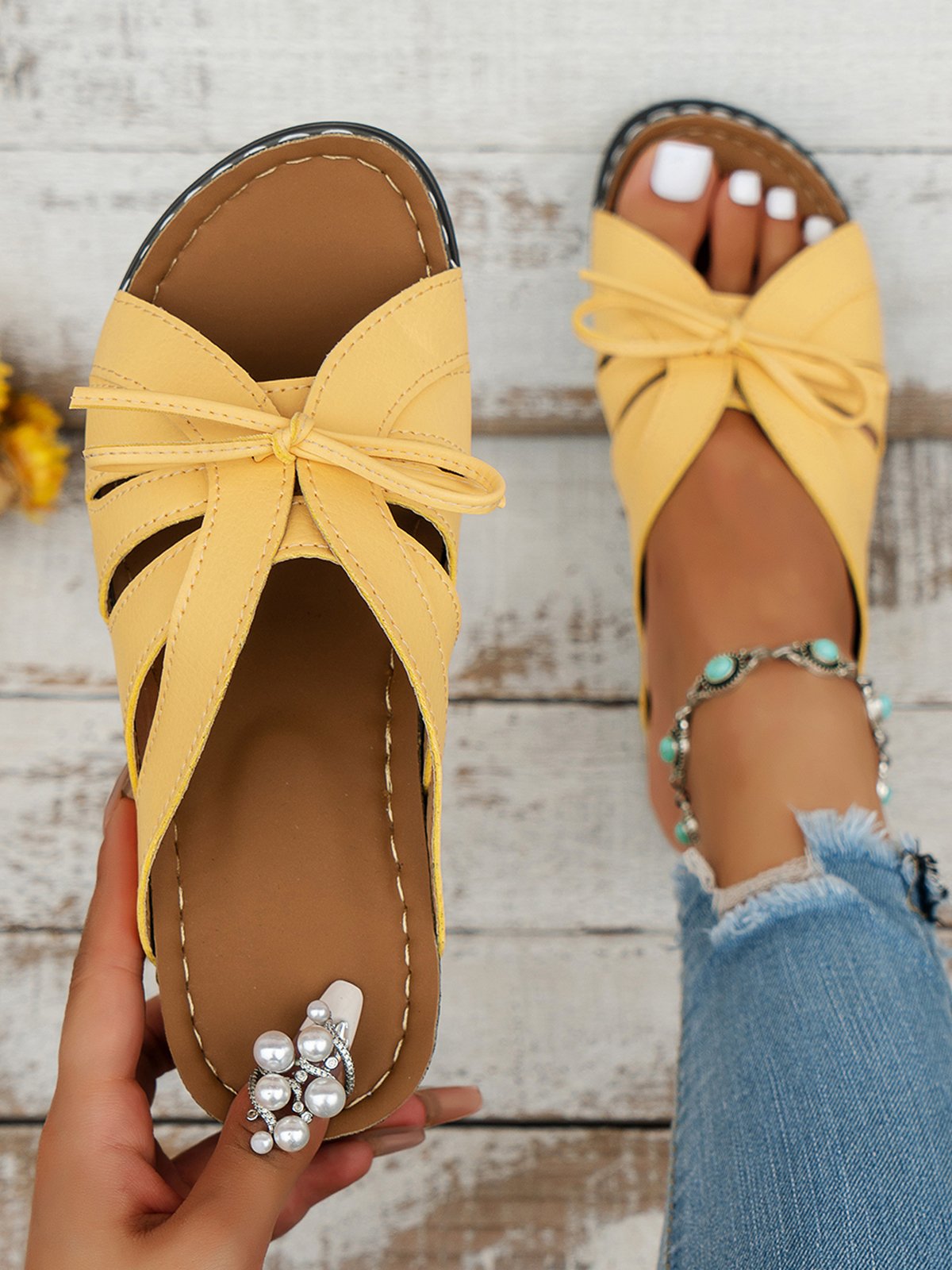 Kobiece Sandały Slip-On z Kokardą | Lato