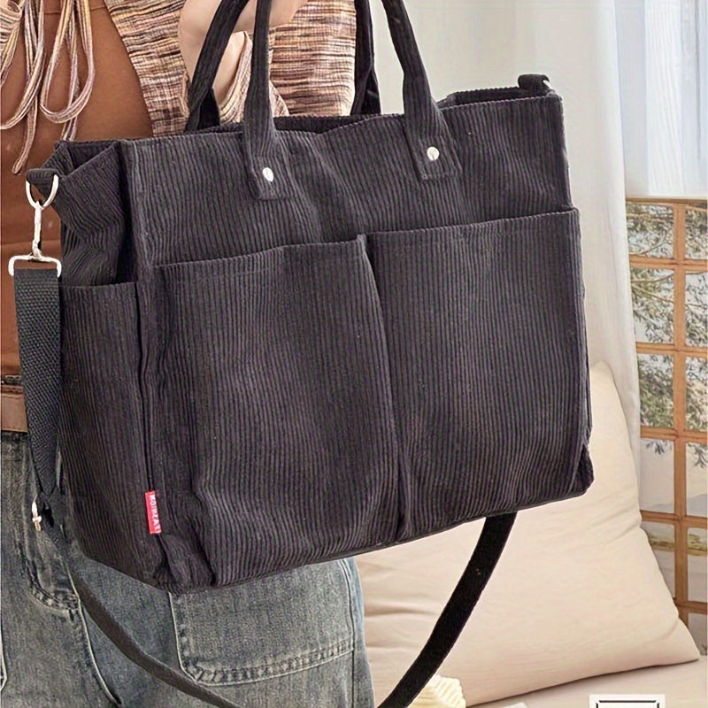 Damska Torba Shopper | Duża z Przednimi Kieszeniami