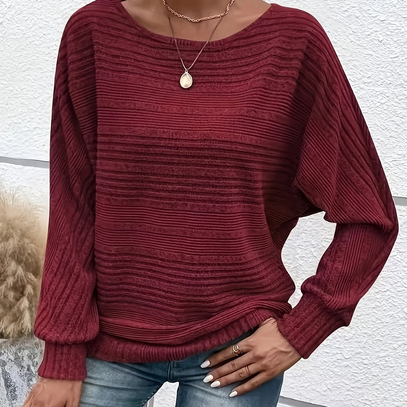 Damska Sweter Luźny Krój | Prążkowany Wzór