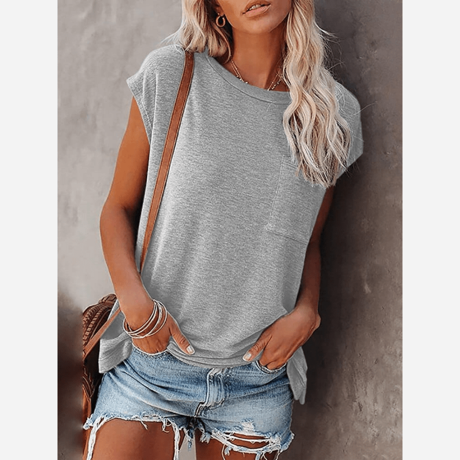 Damski T-shirt z Kieszenią | Krótki Rękaw