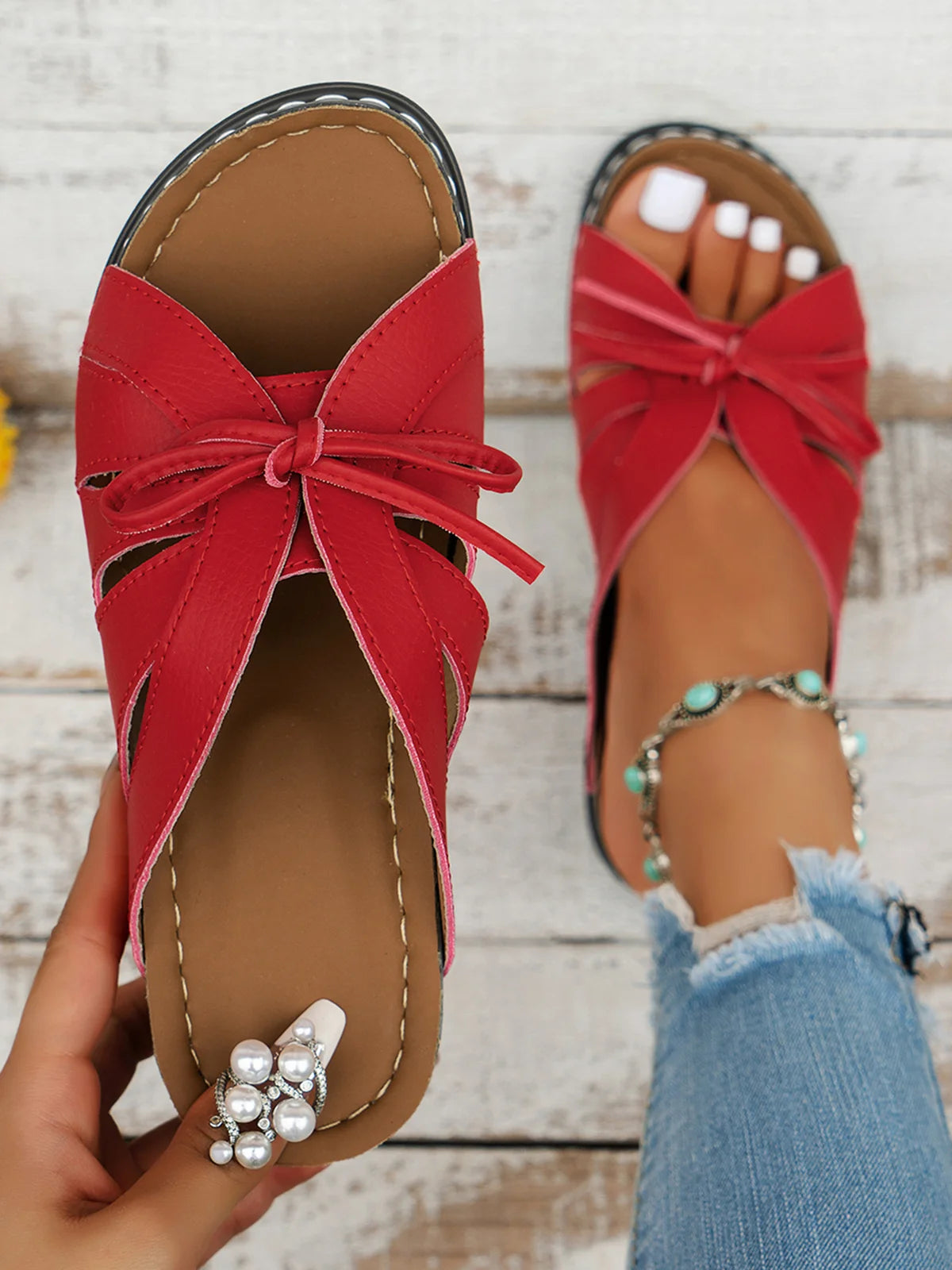 Kobiece Sandały Slip-On z Kokardą | Lato