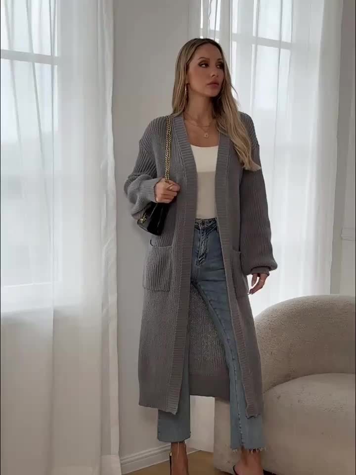 Damska Zimowa Długi Kardigan | Oversize Dzianina