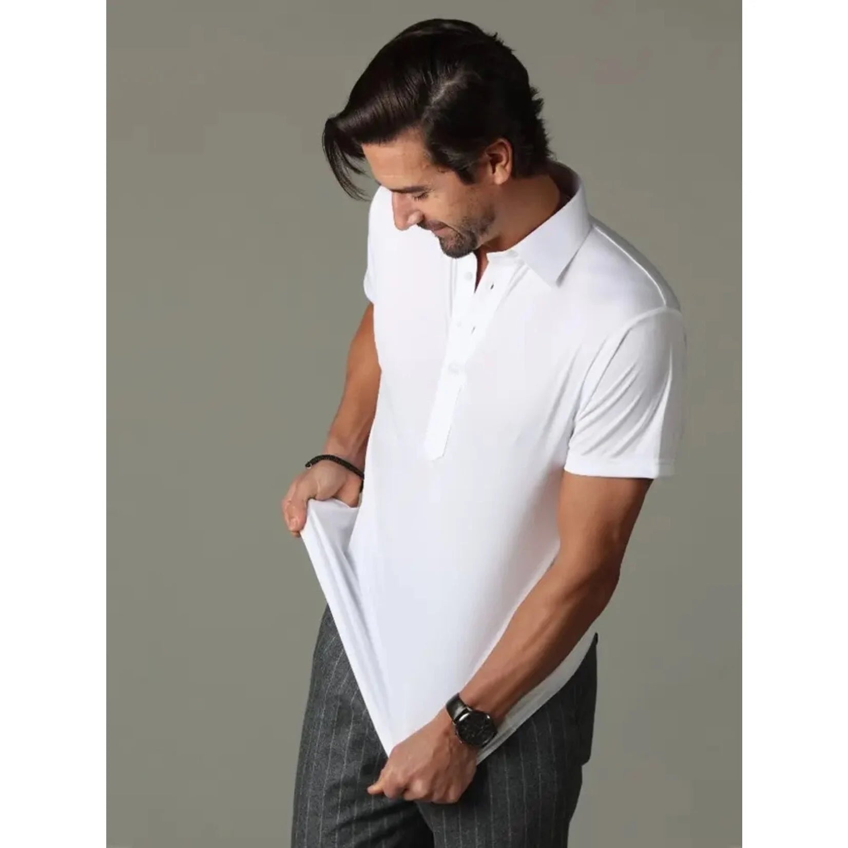 Męska koszulka polo slim fit | Krótki rękaw z plisą
