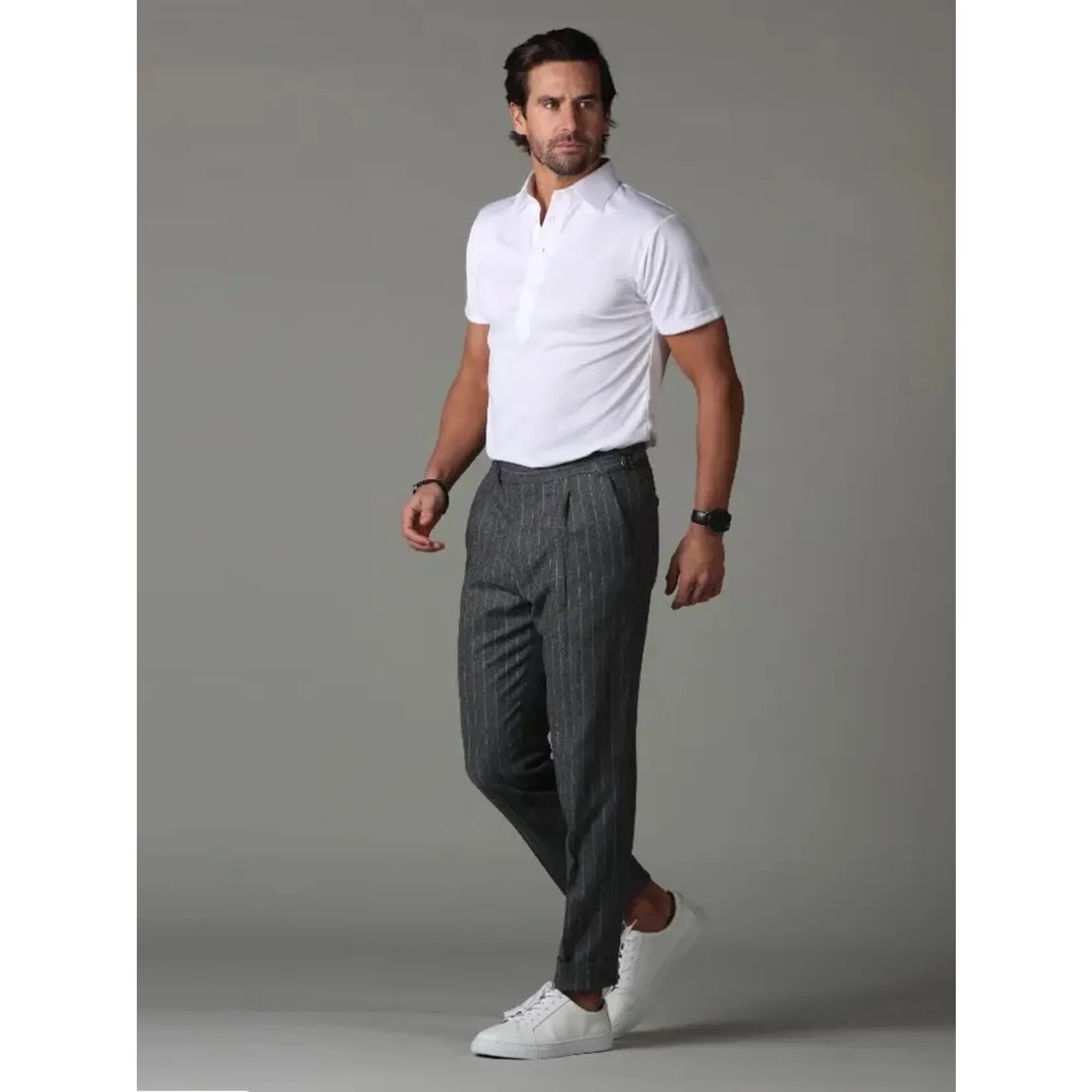 Męska koszulka polo slim fit | Krótki rękaw z plisą