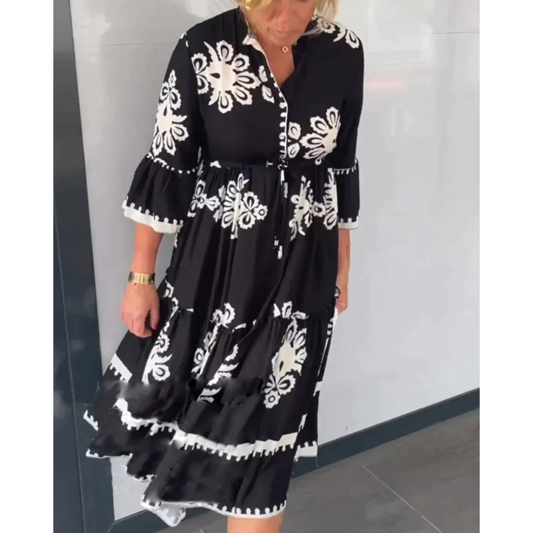 Damska Sukienka Koszulowa w Kwiaty | Midi