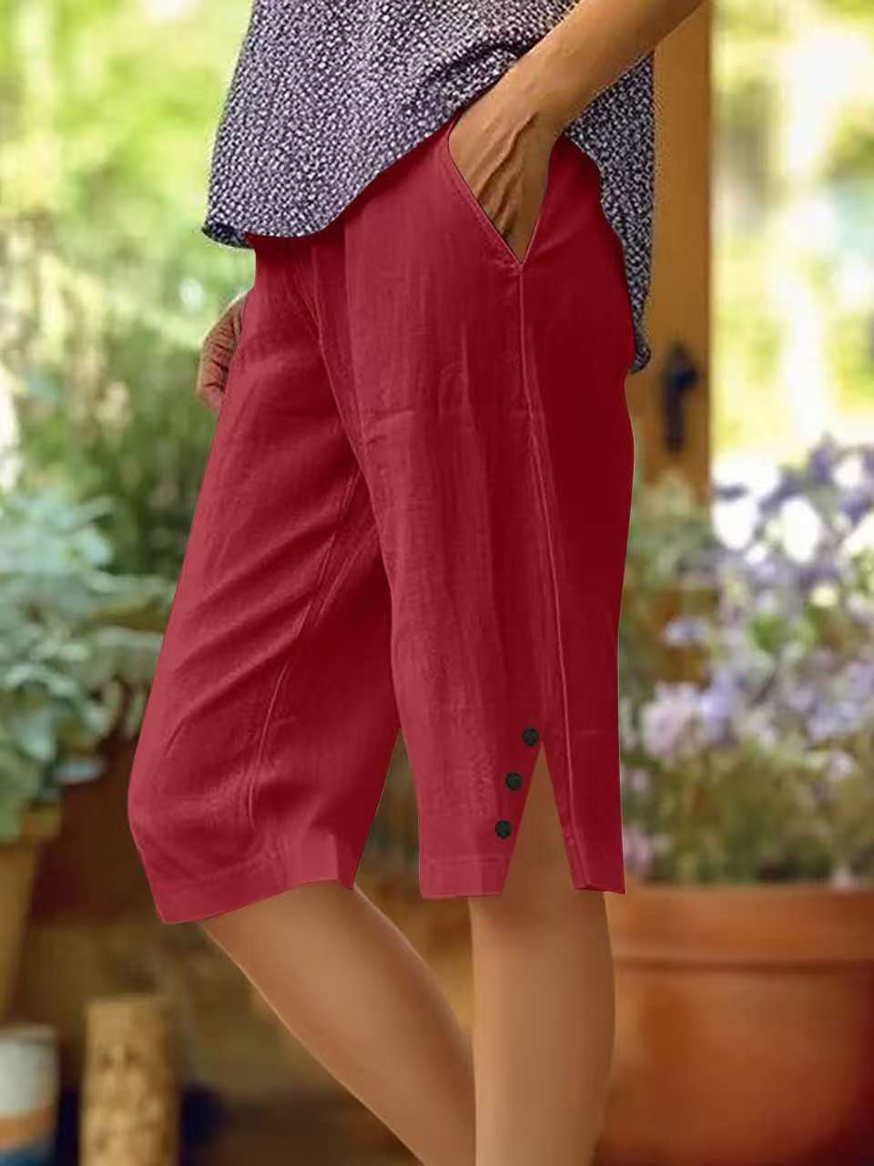 Damskie szorty bermudy z guzikami | Casual