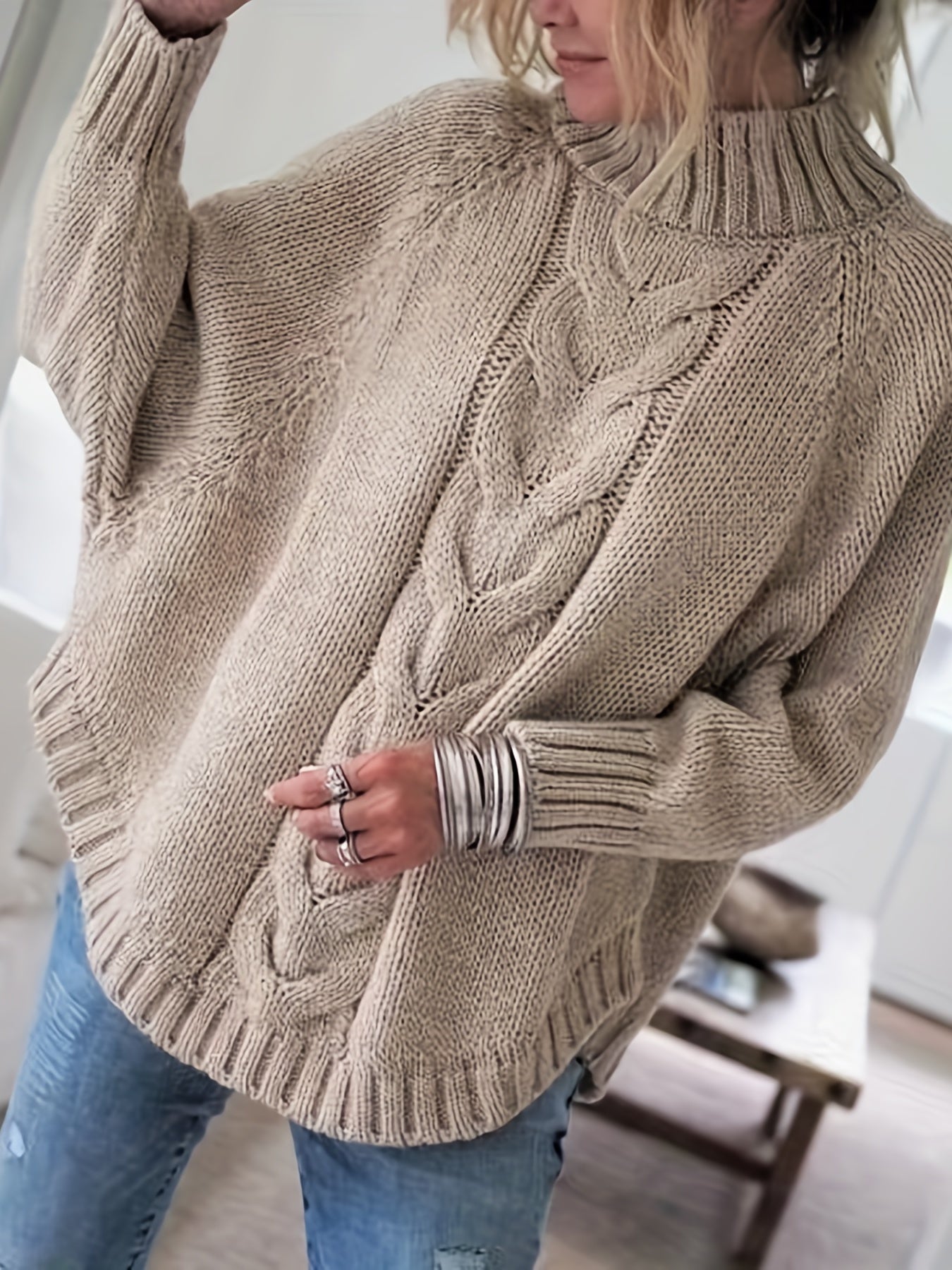 Damska Zimowa Sweter | Oversize Z Warkoczowym Splotem