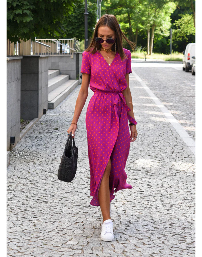Sukienka damska krótki rękaw w stylu wrap | Maxi