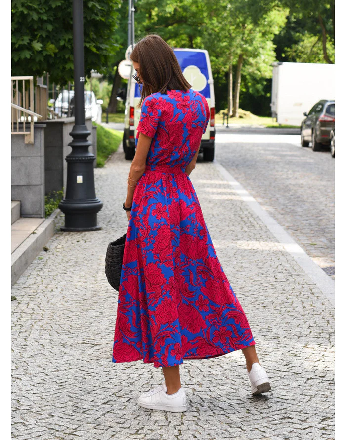 Sukienka damska krótki rękaw w stylu wrap | Maxi