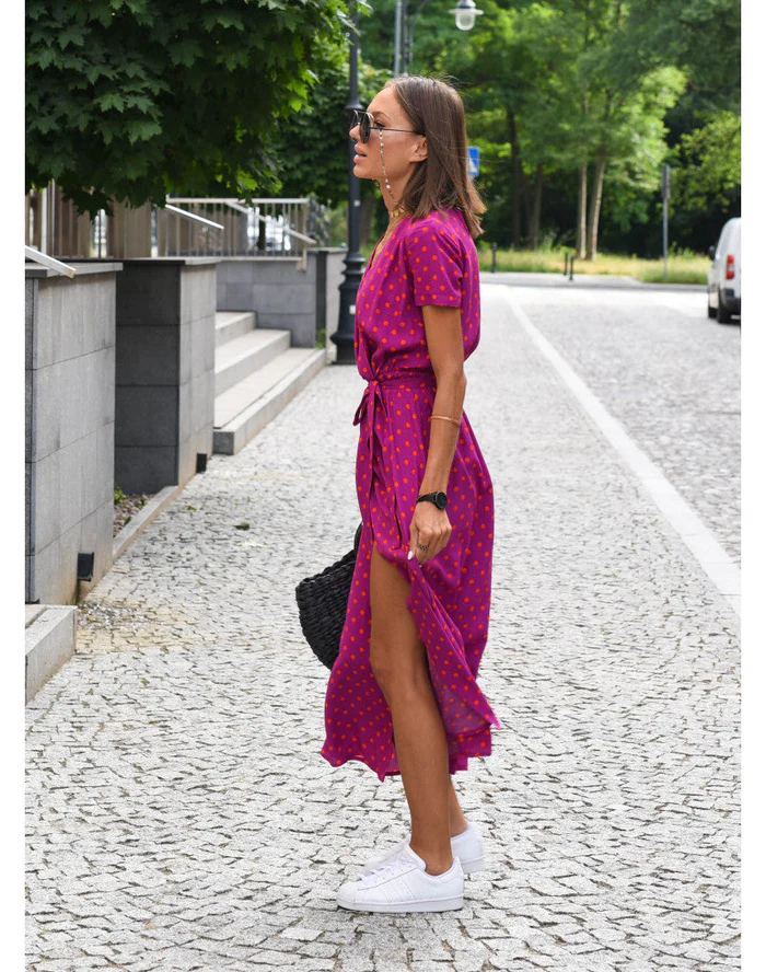 Sukienka damska krótki rękaw w stylu wrap | Maxi