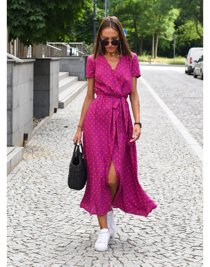 Sukienka damska krótki rękaw w stylu wrap | Maxi