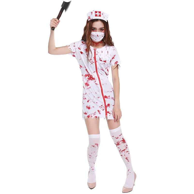 Damska Kostium pielęgniarki na Halloween | Druk plamy krwi