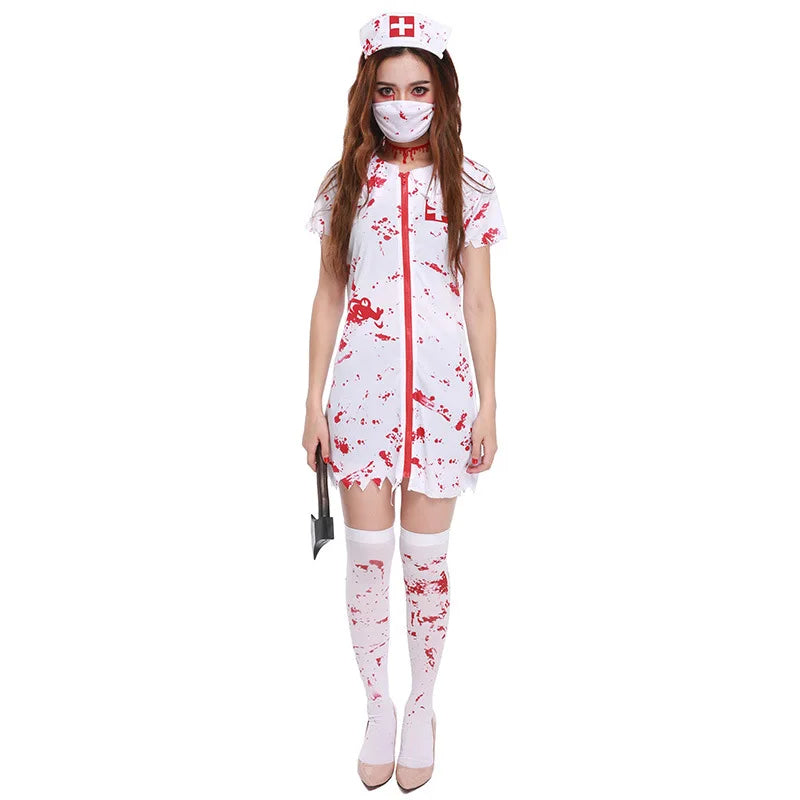Damska Kostium pielęgniarki na Halloween | Druk plamy krwi