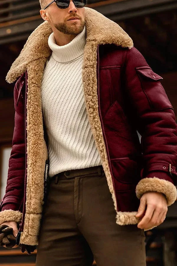 Męski płaszcz aviator z baraniny | Ciepły styl na zimę