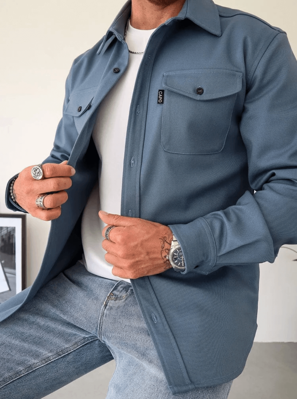Męska Kurtka Casual z Guzikami | Długi Rękaw
