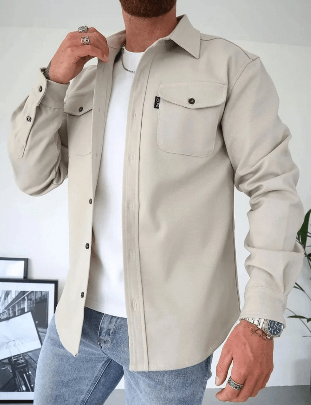 Męska Kurtka Casual z Guzikami | Długi Rękaw