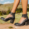 Damskie Vintage Buty na Słupku | Podwójne Paski