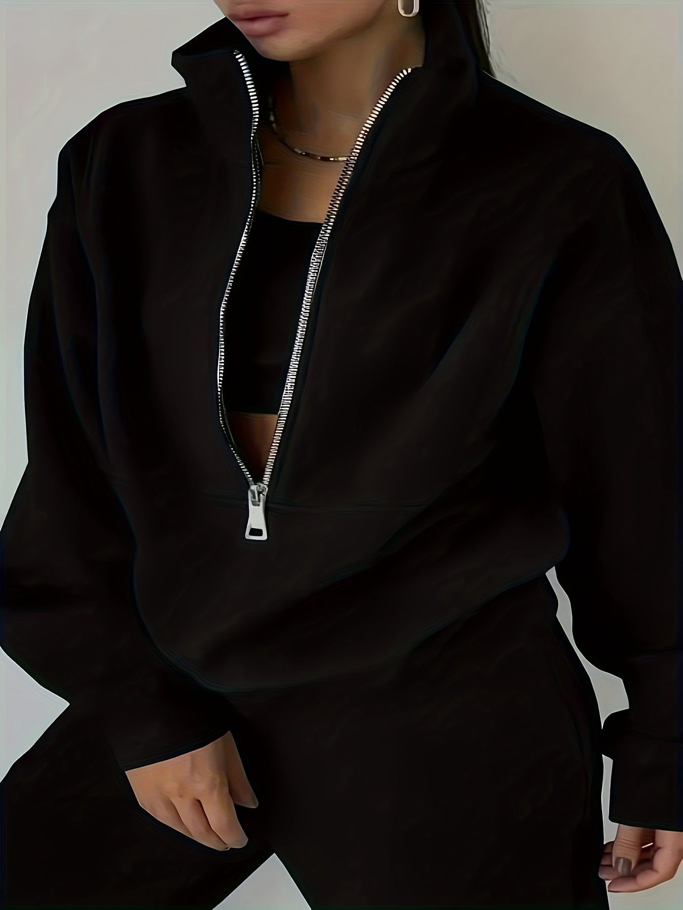 Damska Zimowa Zestaw Dwuczęściowy | Bluza Na Zamek I Spodnie Z Gumką