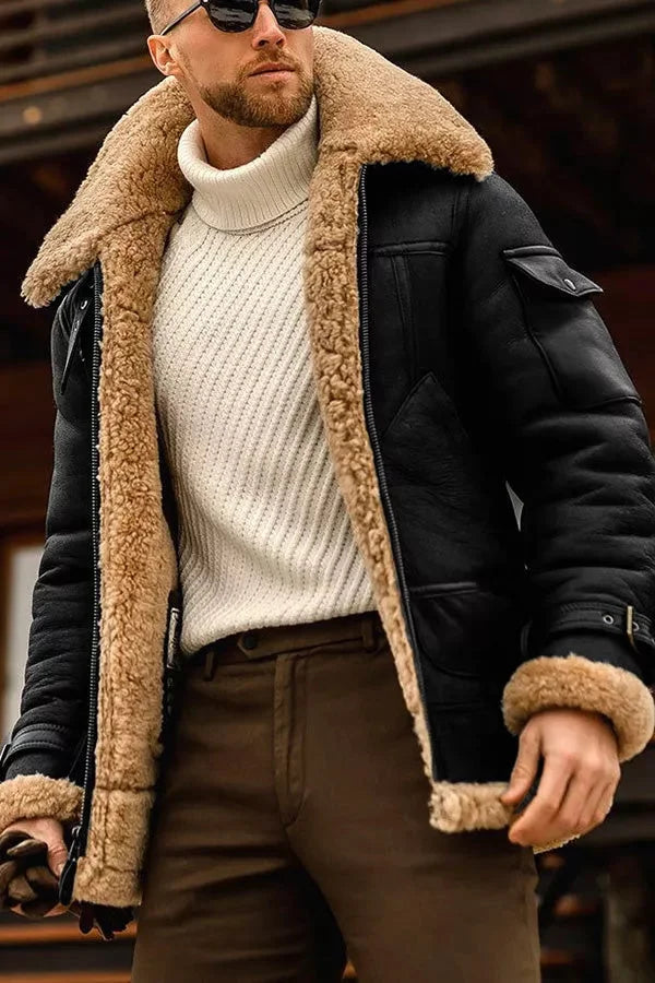 Męski płaszcz aviator z baraniny | Ciepły styl na zimę