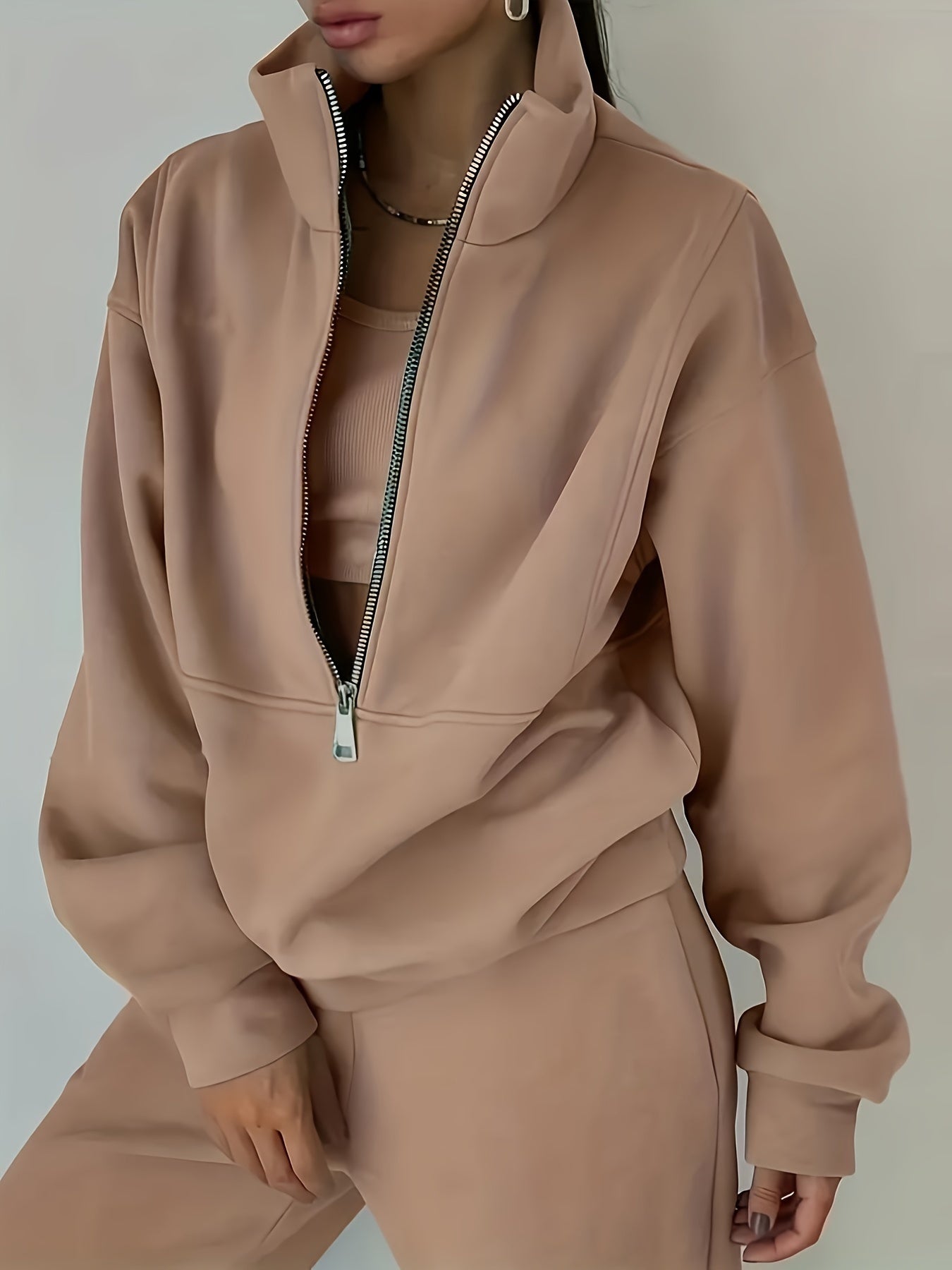 Damska Zimowa Zestaw Dwuczęściowy | Bluza Na Zamek I Spodnie Z Gumką