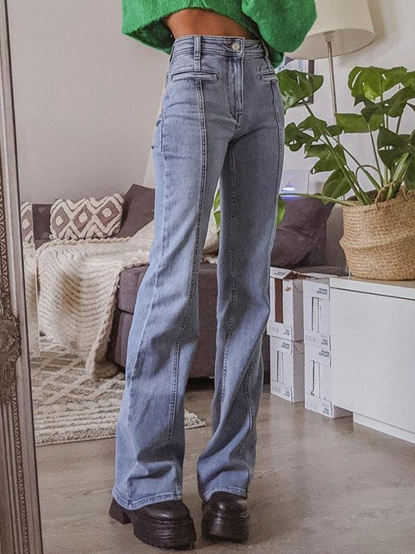 Damskie Jeansy Slim Fit z Rozszerzanym Dołem | Wysoki Tali