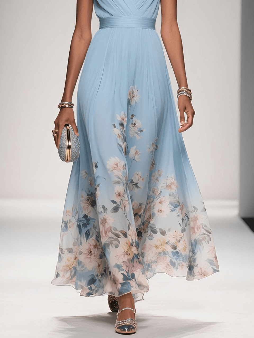 Women's Floral Dress with V-Neckline | Maxi