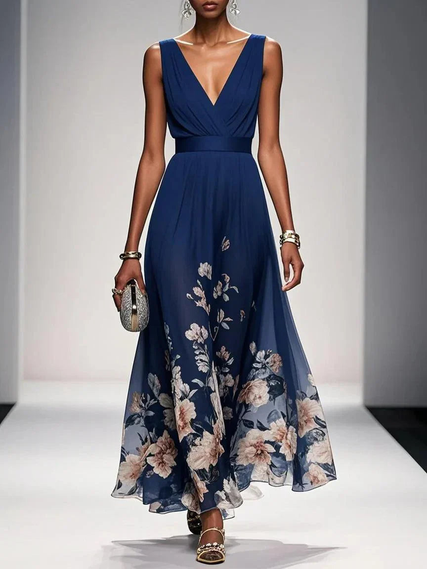 Women's Floral Dress with V-Neckline | Maxi