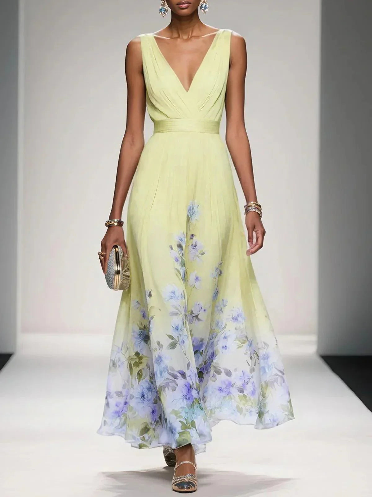 Women's Floral Dress with V-Neckline | Maxi