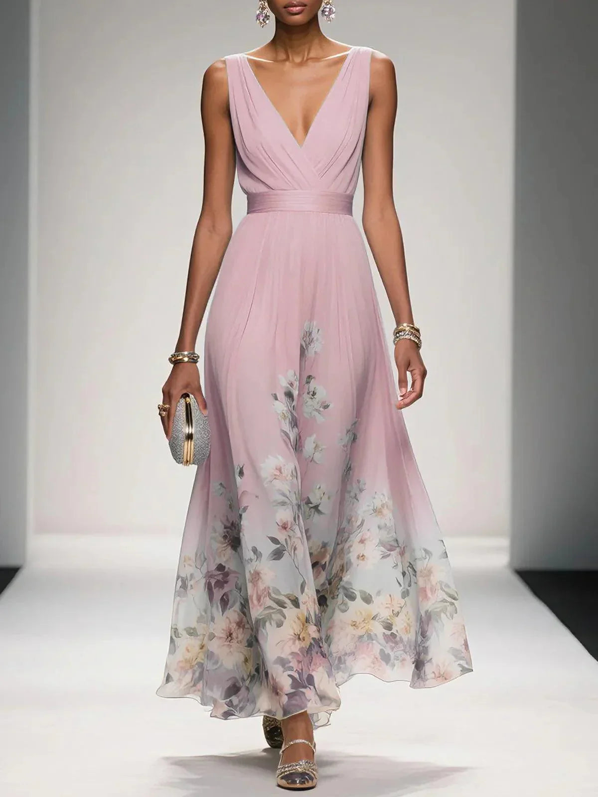 Women's Floral Dress with V-Neckline | Maxi